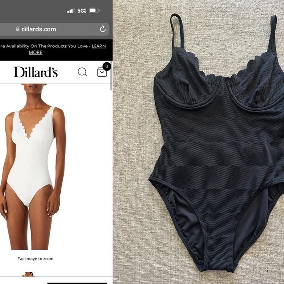 NWT Kate Spade Black Low Tide Scallops Underwire One Piece Swimsuit L $150 - Picture 1 of 6
